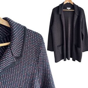 Northern Reflections Cozy Cardigan Sweater XL Black Pink Polkadot Open Front EUC